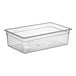 A clear polycarbonate food pan with a clear lid.