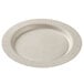 A white Solia round sugarcane plate with a circular border.