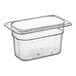 A clear rectangular Choice 1/9 size polycarbonate food pan.