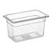 A Choice clear plastic food pan with a lid.