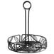 An American Metalcraft black wrought iron wire basket with a circular leaf design and a handle.