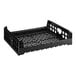 A black polyethylene Orbis bakery bread tray with holes.