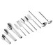 A close-up of a Carlisle Terra 10-piece stainless steel buffetware utensils set on a white background.