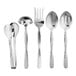 An American Metalcraft 5-piece hammered stainless steel serving utensil set with a fork and spoon.