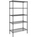 A Steelton black metal wire shelving unit with four shelves.