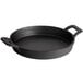 A Tablecraft pre-seasoned cast iron round casserole dish with two handles.