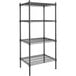 A Steelton black metal wire shelving unit with four shelves.