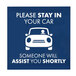 a blue and white sign