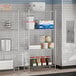 A Steelton metal wire shelving unit in a school kitchen.