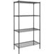 A Steelton black metal wire shelving unit with four shelves.