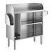 A stainless steel bussing or waitress station with an open shelf and side pan holders.
