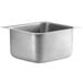 A silver metal Regency stainless steel undermount sink with a square bottom.