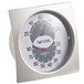 A Taylor wall thermometer with a white face and silver temperature gauge.