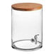 An Acopa glass beverage dispenser with a wood lid and faucet.