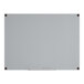 A frameless, wall-mounted frosted glass dry erase board measuring 48 by 36 inches.
