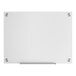 A frameless frosted glass dry erase board with metal mounting hardware and a tray at the bottom.
