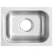 A close-up of a stainless steel Waterloo undermount sink with a hole in the center.