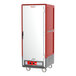 A red and white metal door on a Metro C5 heated holding cabinet.