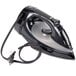 A black Conair cord-keeper steam iron with a cord attached.