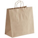 A Sabert Kraft paper bag with handles.