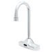 A chrome T&S ChekPoint sensor faucet with a rigid gooseneck spout and black sensor display.