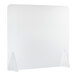 A clear acrylic Tablecraft freestanding countertop safety shield with two clear stands.
