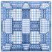 A blue plastic grid with holes used for stacking.