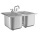 a stainless steel sink with two sinks