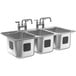 A stainless steel Waterloo three compartment drop-in sink with faucets.