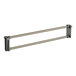 A metal rack with two metal rods, one of which has a handle.