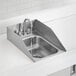 A stainless steel one compartment drop-in sink with a gooseneck faucet and side splashes.