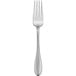 A close-up of a silver Delco Rhodes dinner fork with a white background.