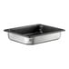 A stainless steel Vollrath steam table pan with black SteelCoat x3 Non-Stick lining.