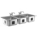 A stainless steel Waterloo drop-in sink with three bowls and a faucet.