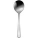A silver spoon with a black handle.