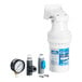 A white C Pure water filtration system with a blue and grey pressure gauge.