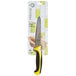 A Mercer Culinary Millennia utility knife with a yellow plastic and Santoprene handle.