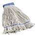 A close-up of a Choice natural cotton wet mop head with a white headband.