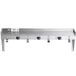 A Regency stainless steel utility shelf with mop and broom holders and rag hooks.