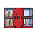 A red Hatco Flav-R 2-Go pickup locker with brown bags inside.