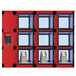 A red and black Hatco Flav-R 2-Go pickup locker with nine sections.