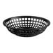 A black plastic basket with holes.
