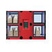 A red Hatco Flav-R 2-Go pickup locker with brown bags inside.