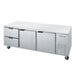 A stainless steel Beverage-Air undercounter refrigerator with two drawers.