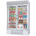 A Beverage-Air white two section glass door refrigerator and freezer.