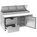 A Beverage-Air stainless steel counter with two drawers and a clear lid.