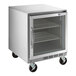 A silver Beverage-Air undercounter refrigerator with glass doors.