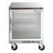 A stainless steel Beverage-Air undercounter refrigerator with a glass door.