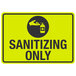 A yellow and black sign with black text and a hand sanitizer symbol.