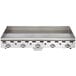 A Vulcan stainless steel commercial griddle with chrome top and thermostatic controls.